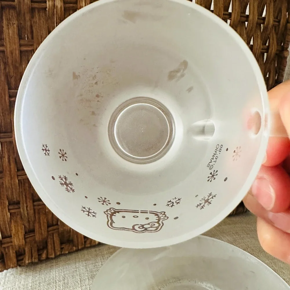 Vintage Hello Kitty Sanrio‎ Tea Cup Saucer Frosted Glass 90s